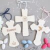 Croix en bois gravée 14cm personnalisée Baptême Communion Profession de foi