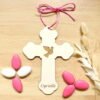 Croix en bois gravée 14cm personnalisée Baptême Communion Profession de foi