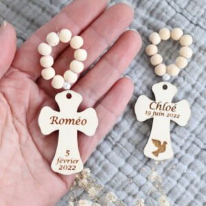 Mini chapelet personnalisé, rosaire de poche en bois, dizainier Baptême Communion Confirmation