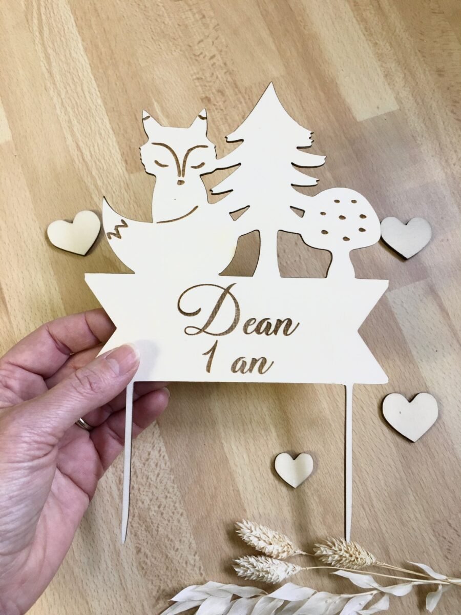 Cake topper forêt renard 1an