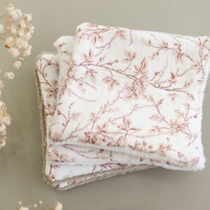Coton lavable fleuri vieux rose éponge bambou