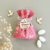 Pochon dragées fleuri fraise rose