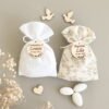 Pochons dragées plumetis blanc et fleuri beige