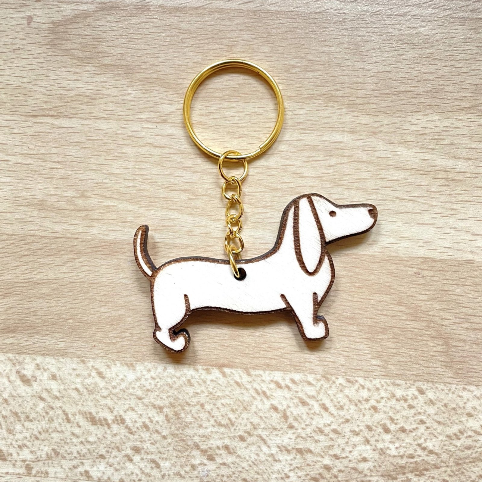 Porte-clés en bois teckel