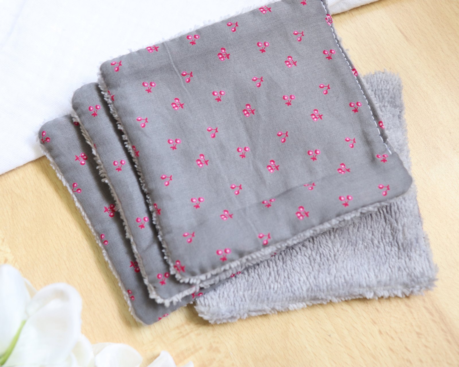 Lingette coton lavable bambou cerises