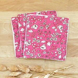 Coton lavable bambou fleuri rose