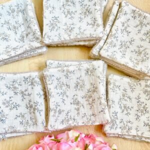 Coton lavable bambou gaze fleuri beige