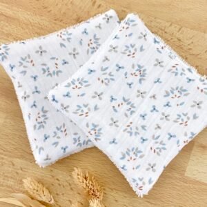 Coton lavable bambou petites fleurs bleues