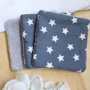 Coton lavable bambou étoiles gris blanc