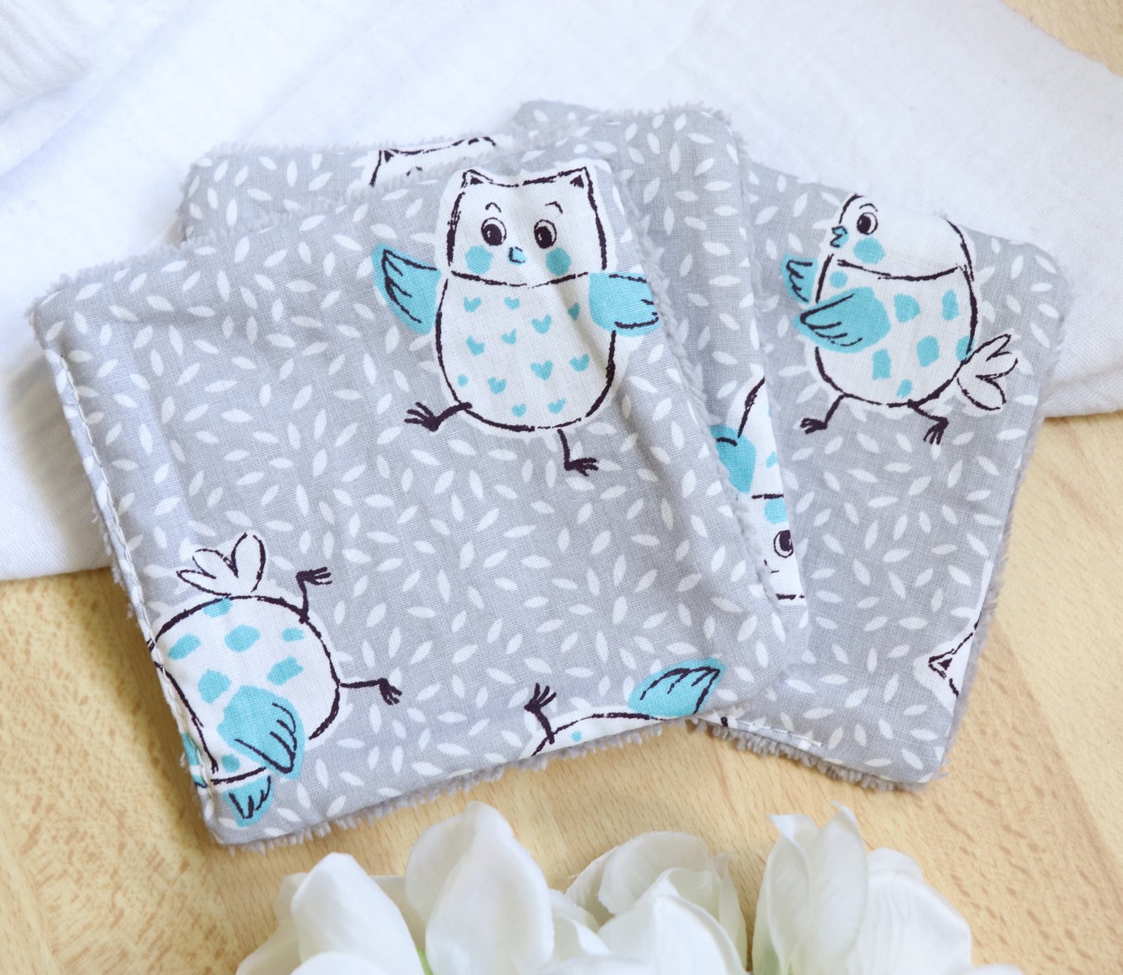 Coton lavable bambou hiboux