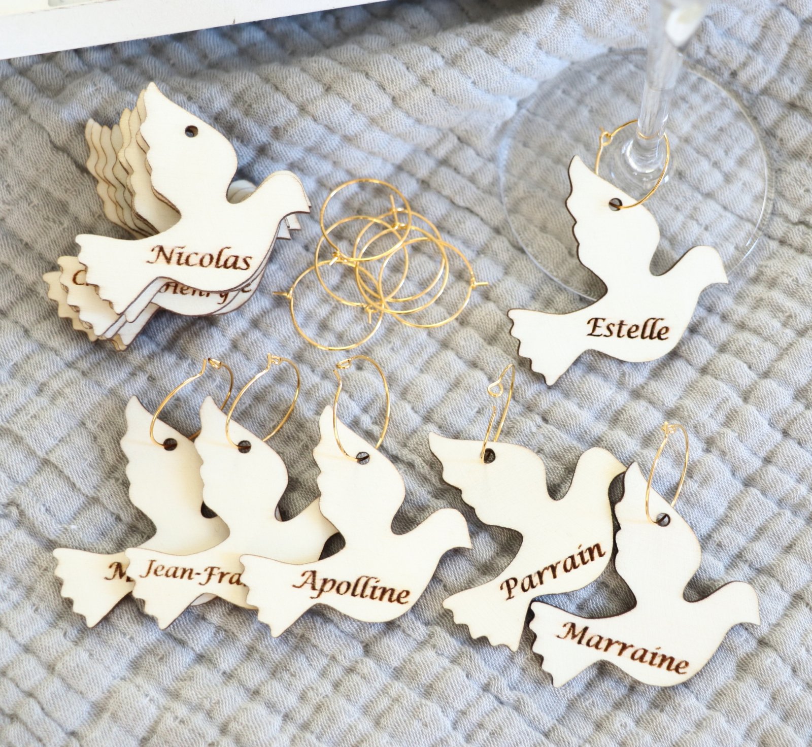 Marque verre doré colombe