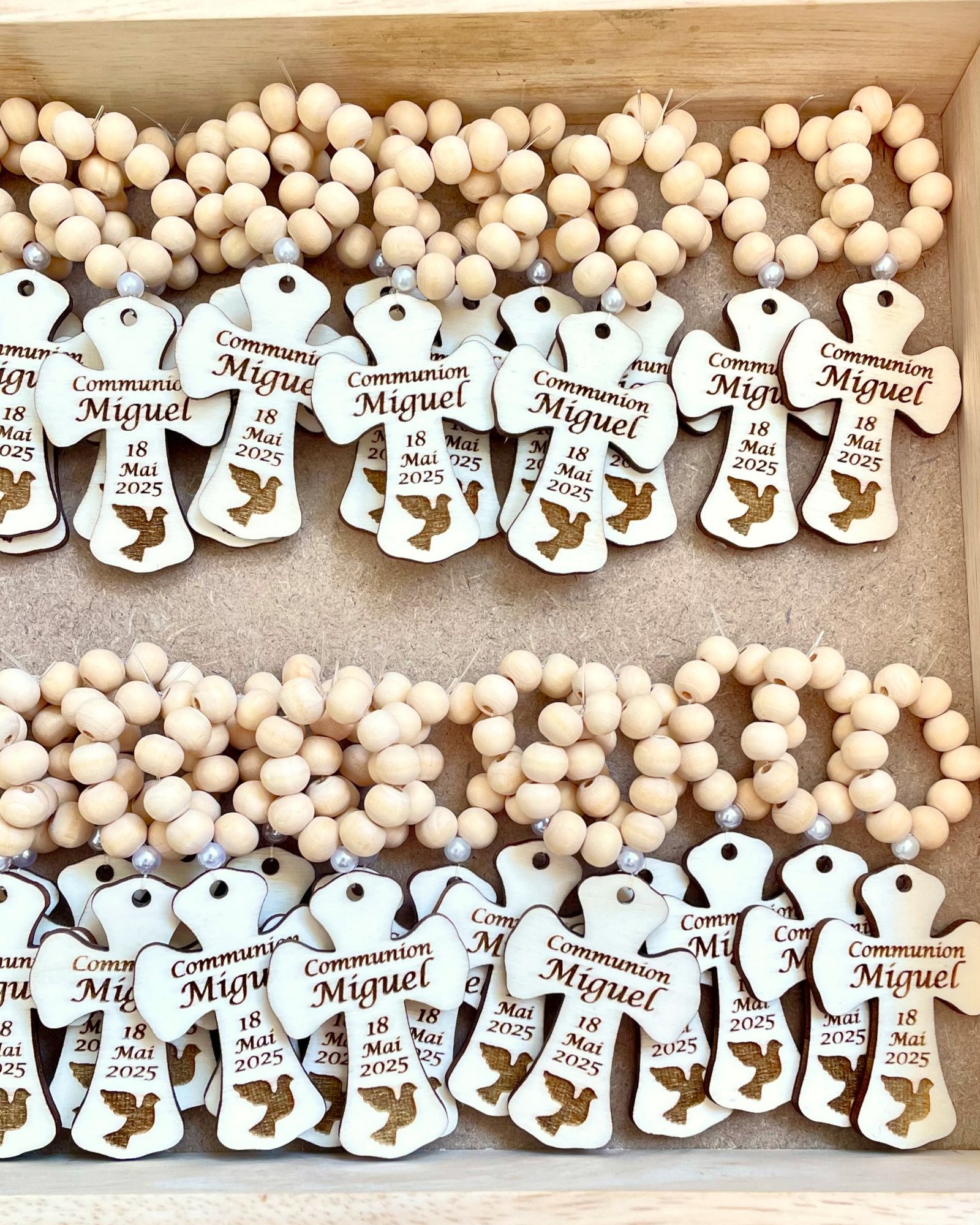 Mini chapelet colombe personnalisé Communion Miguel
