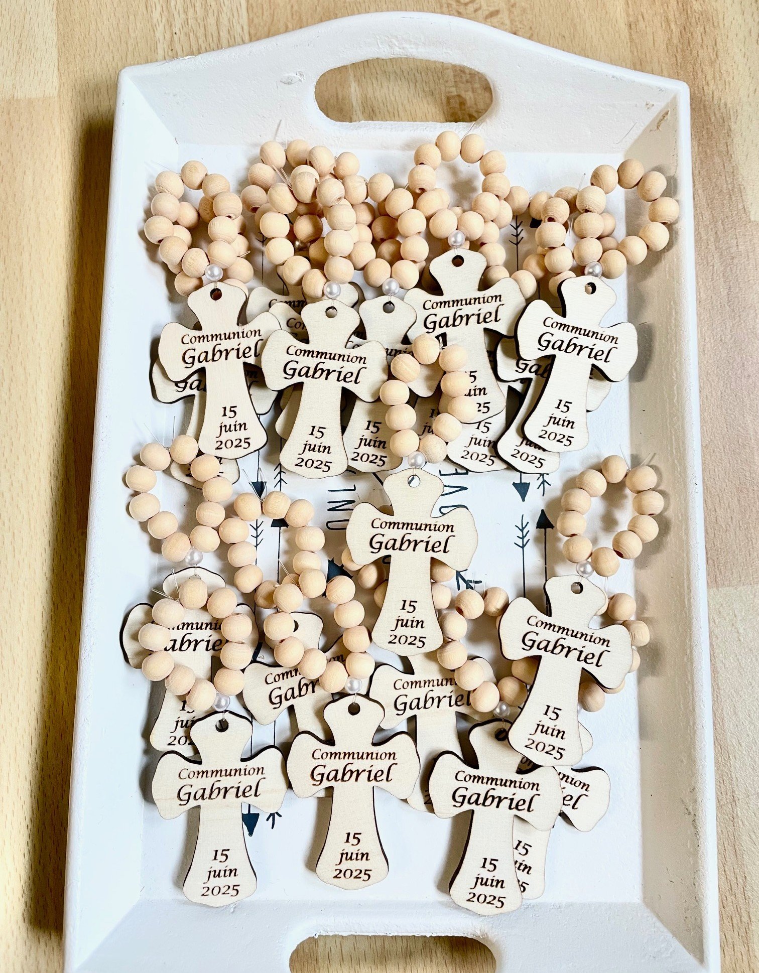 Mini chapelet croix gravée communion Gabriel