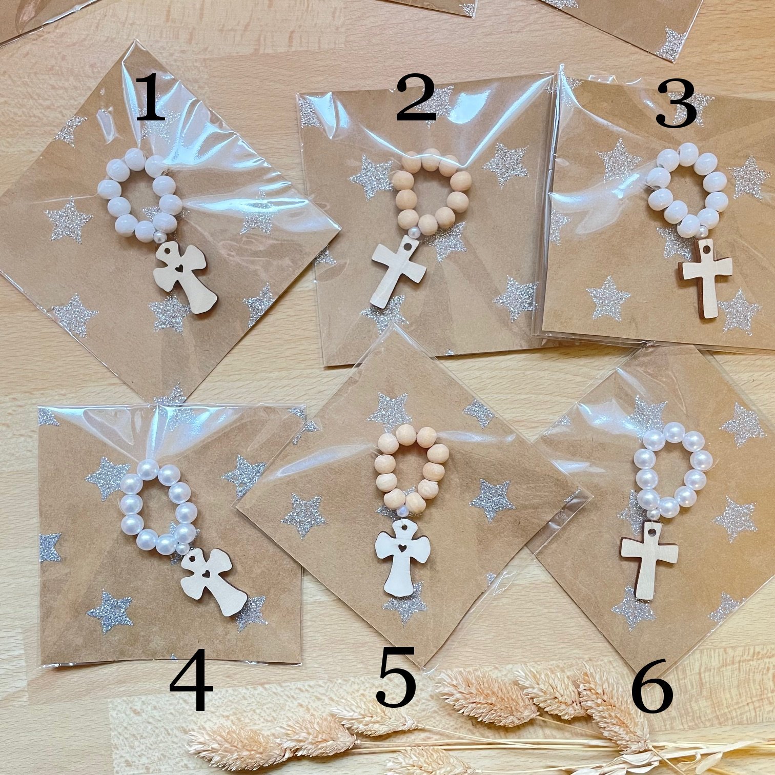 Mini chapelet rosaire de poche dizainier perles bois nacre et blanche