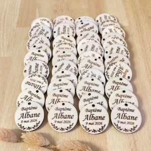 Etiquette en bois couronne fleurie Albane