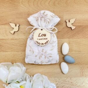 Pochons dragées fleurs oiseaux Lou