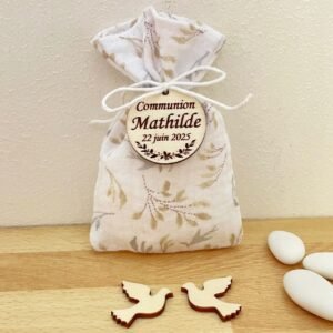 Pochons dragées double gaze fleurs oiseaux