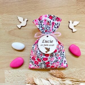 Pochons dragées liberty rose colombe Lucie