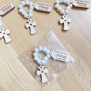 Petit chapelet perles blanches et sachet